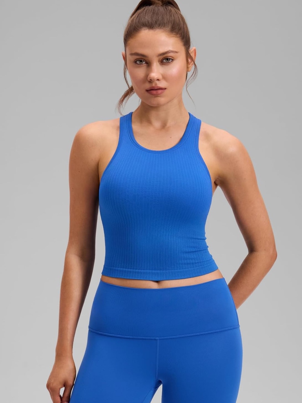 CRZ YOGA Racerback Ribbed Tank Top - Blue - Picture 7 of 10